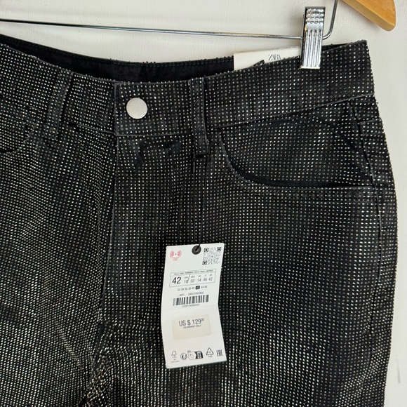 NWT ZARA Black Embellished Straight Leg Jeans Pants Sz 10 Blogger Fav - Picture 7 of 16